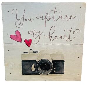 You Capture My Heart" Rustic Wood Sign Vintage Camera Decor Valentine’s Day 7x7